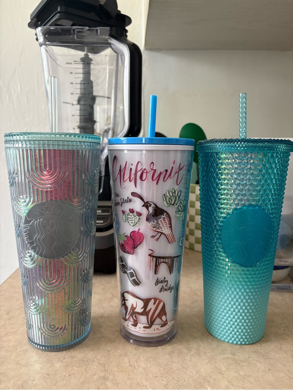 Starbucks Turquoise, Teal and Blue Reusable Tumbler Set - 3 Cups
